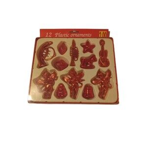 Set Of 12 Plastic Christmas Decorations Musical Theme Red